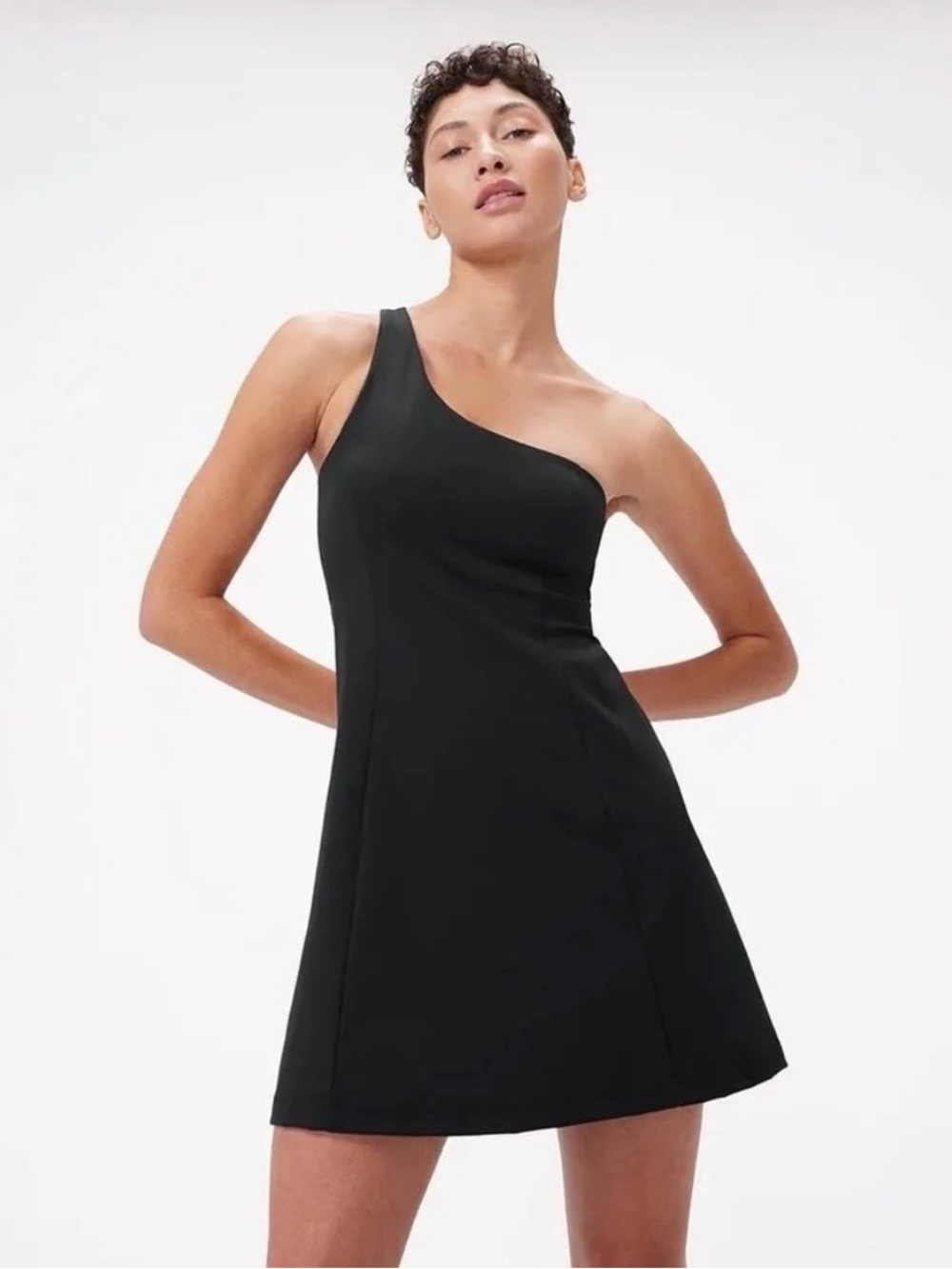 Outdoor Voices One Shoulder Athletic Tennis Dress in Black